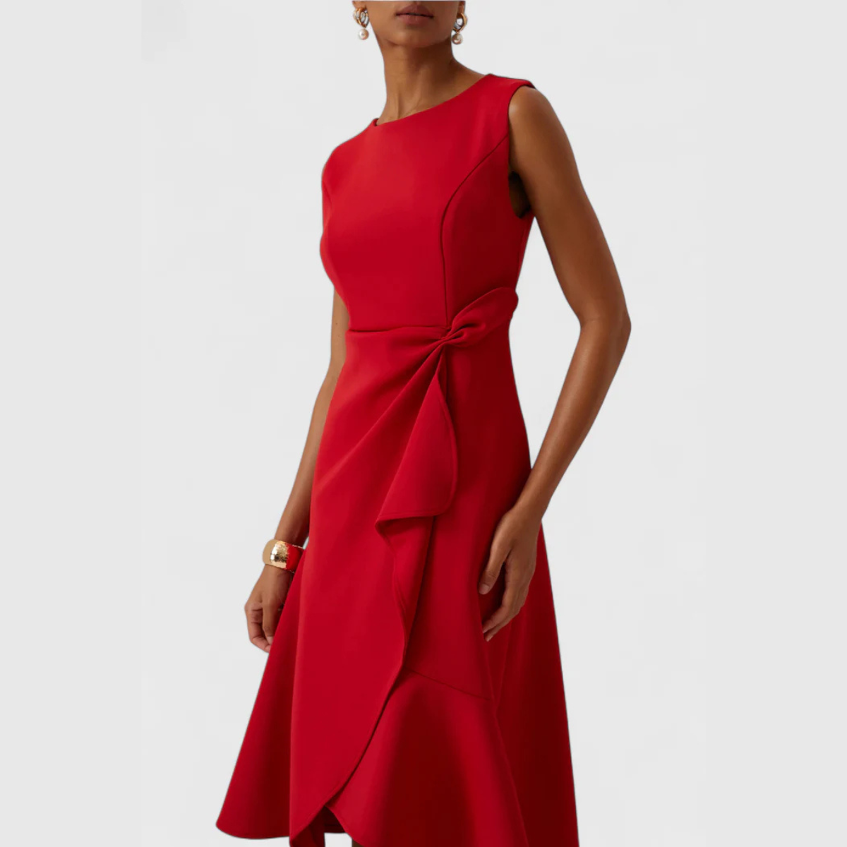 Abito midi senza maniche da donna, stile serale asimmetrico drappeggiato