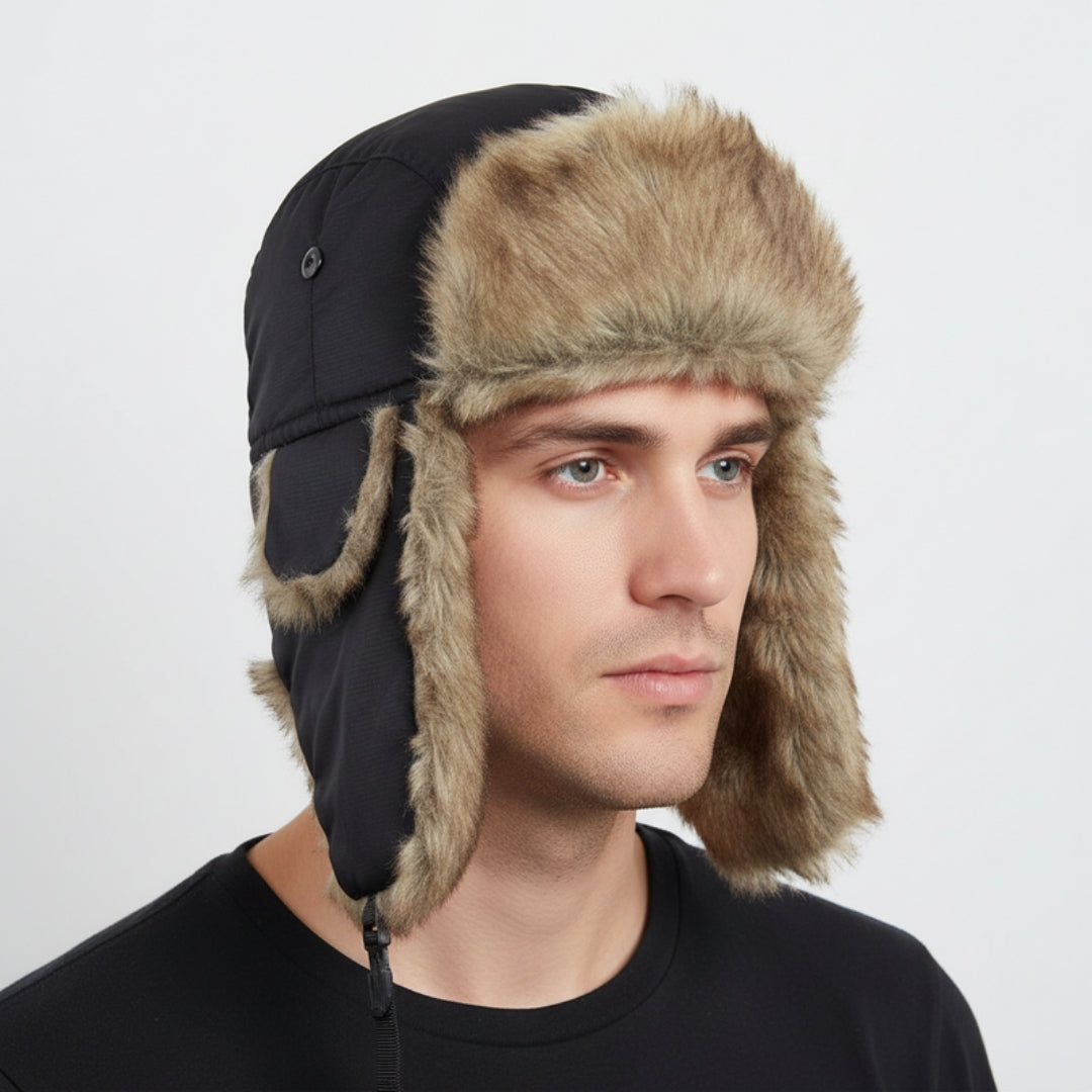Herren-Trappermütze aus Kunstfell – Winddichte Wintermütze mit Ohrenklappen und verstellbarer Passform