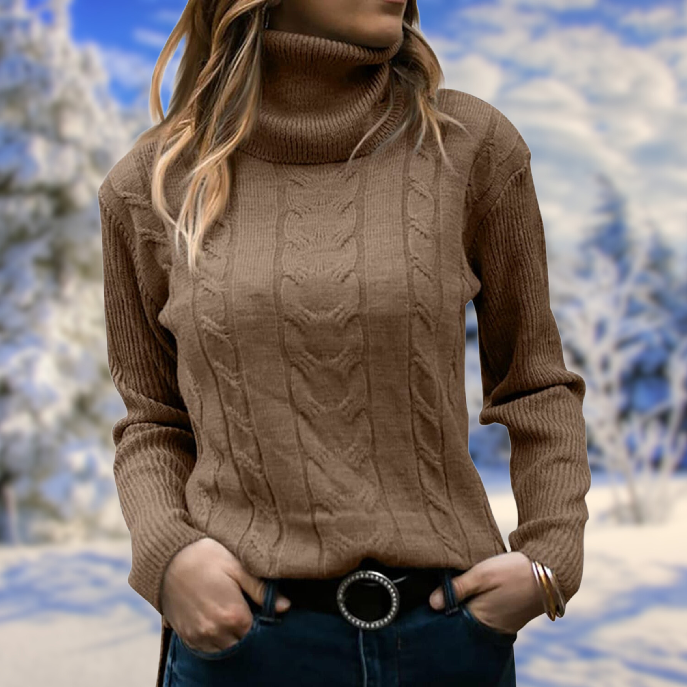 Women’s Turtleneck Knit Jumper – Soft Warm Fitted Pullover Elegant Comfortable Sweater
