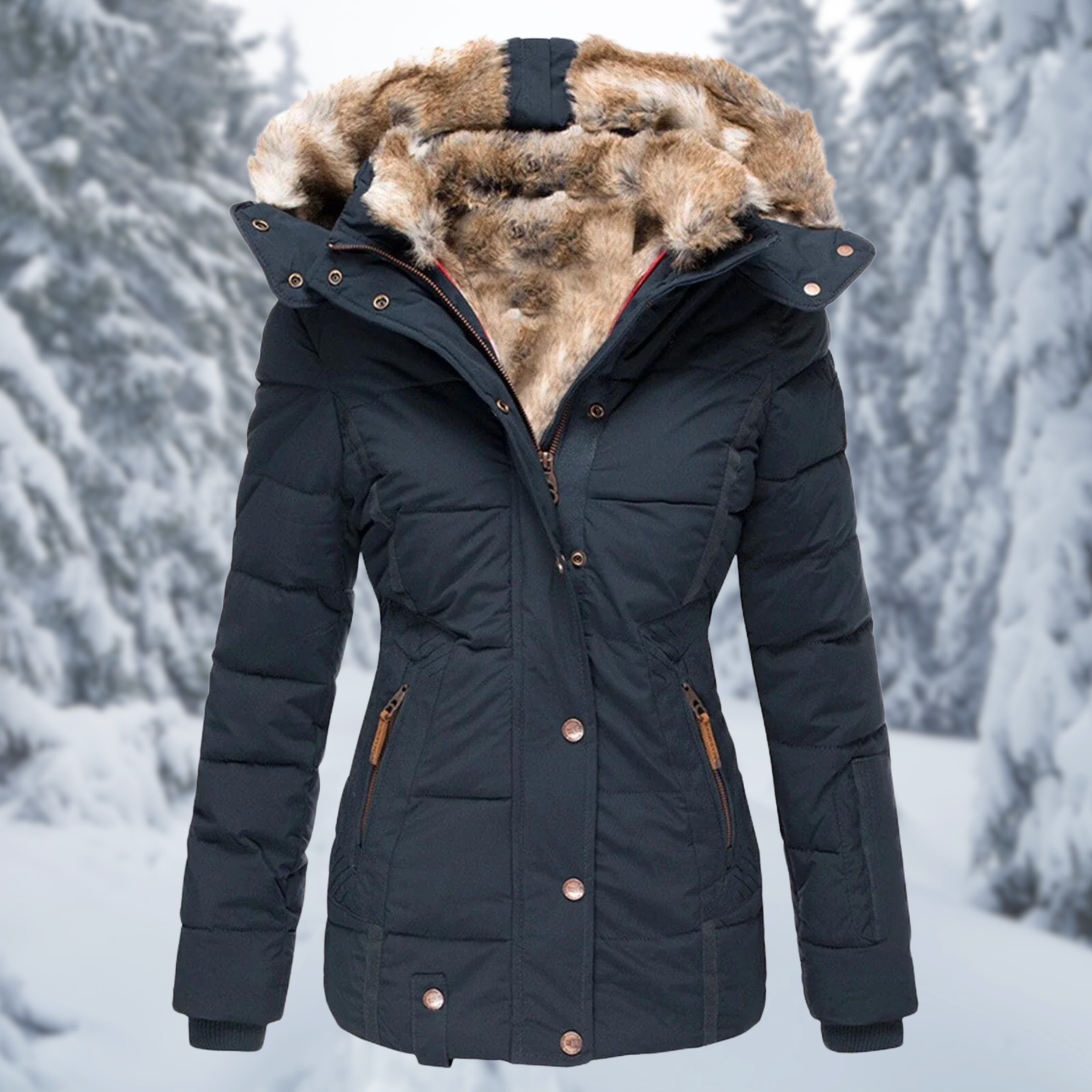 Winterjacke für Damen mit Kapuze und Kunstpelzfutter – Warme, taillierte Schicht für den täglichen Einsatz bei kaltem Wetter