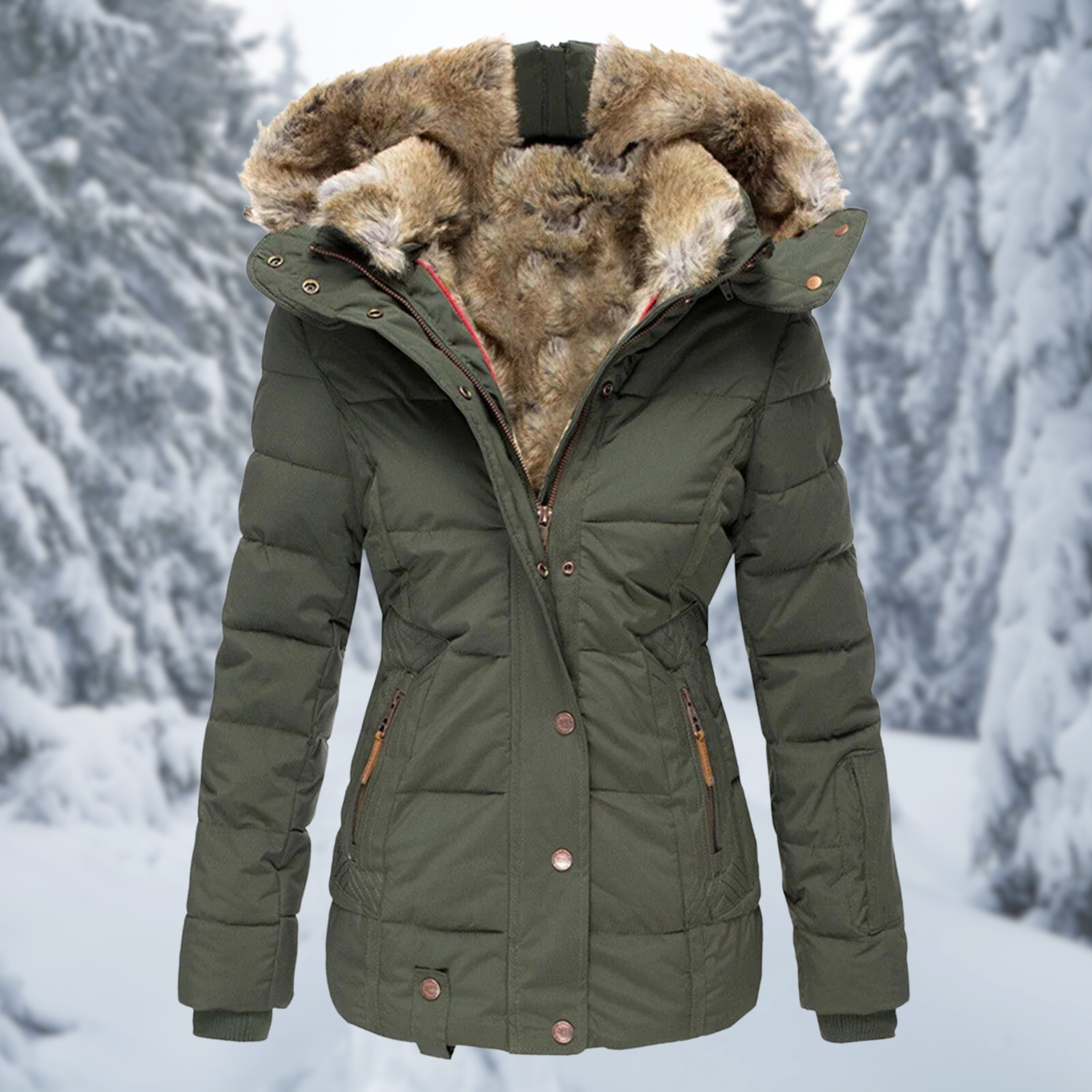 Winterjacke für Damen mit Kapuze und Kunstpelzfutter – Warme, taillierte Schicht für den täglichen Einsatz bei kaltem Wetter