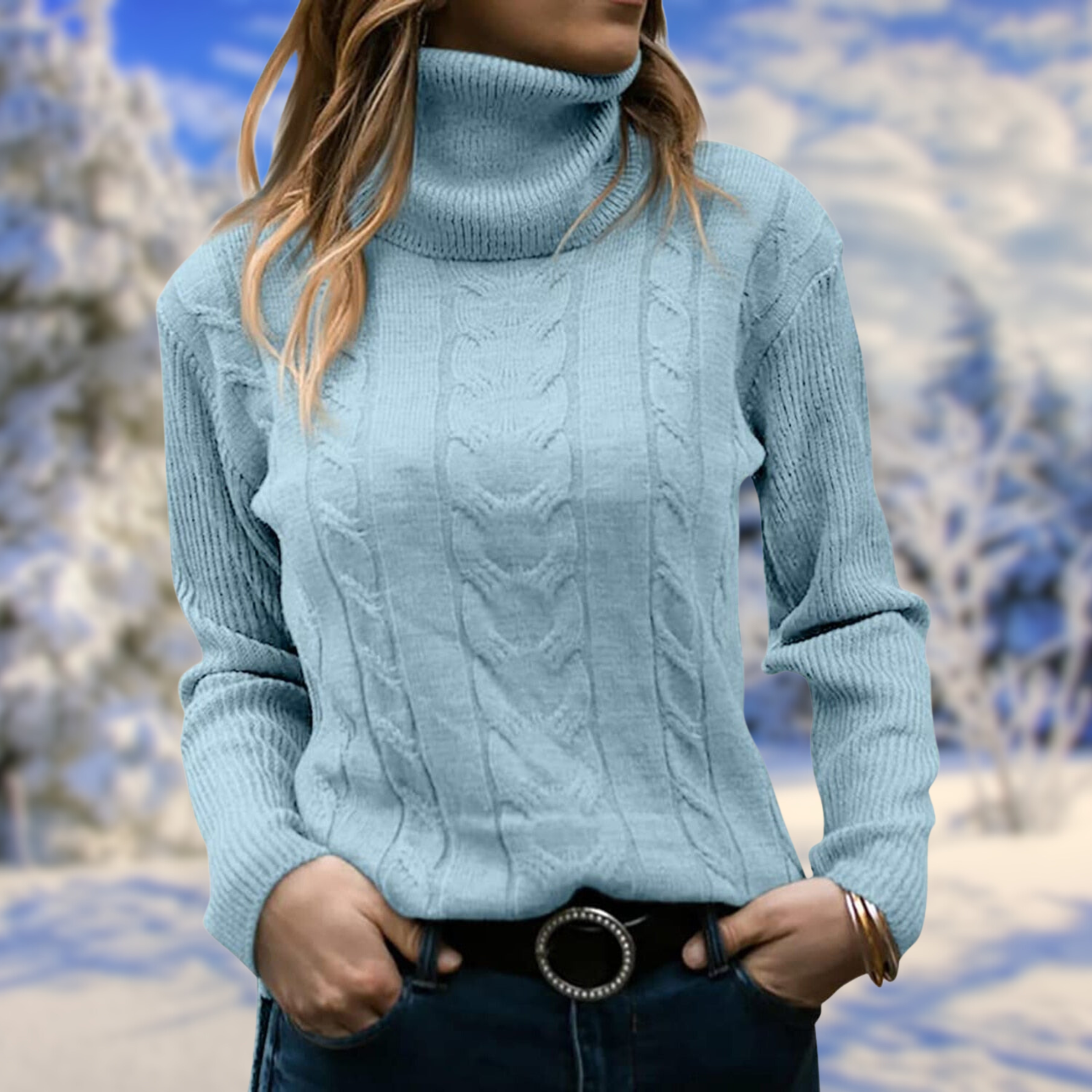 Women’s Turtleneck Knit Jumper – Soft Warm Fitted Pullover Elegant Comfortable Sweater