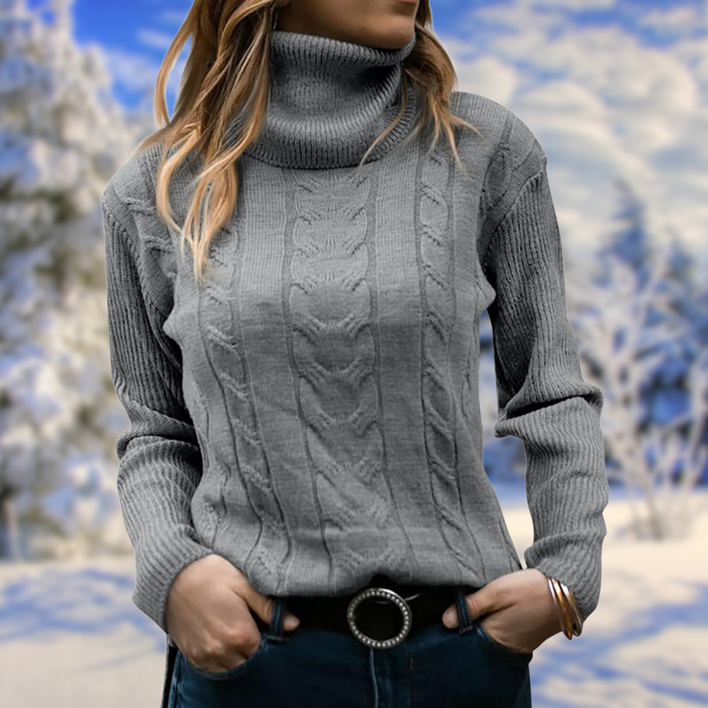 Women’s Turtleneck Knit Jumper – Soft Warm Fitted Pullover Elegant Comfortable Sweater