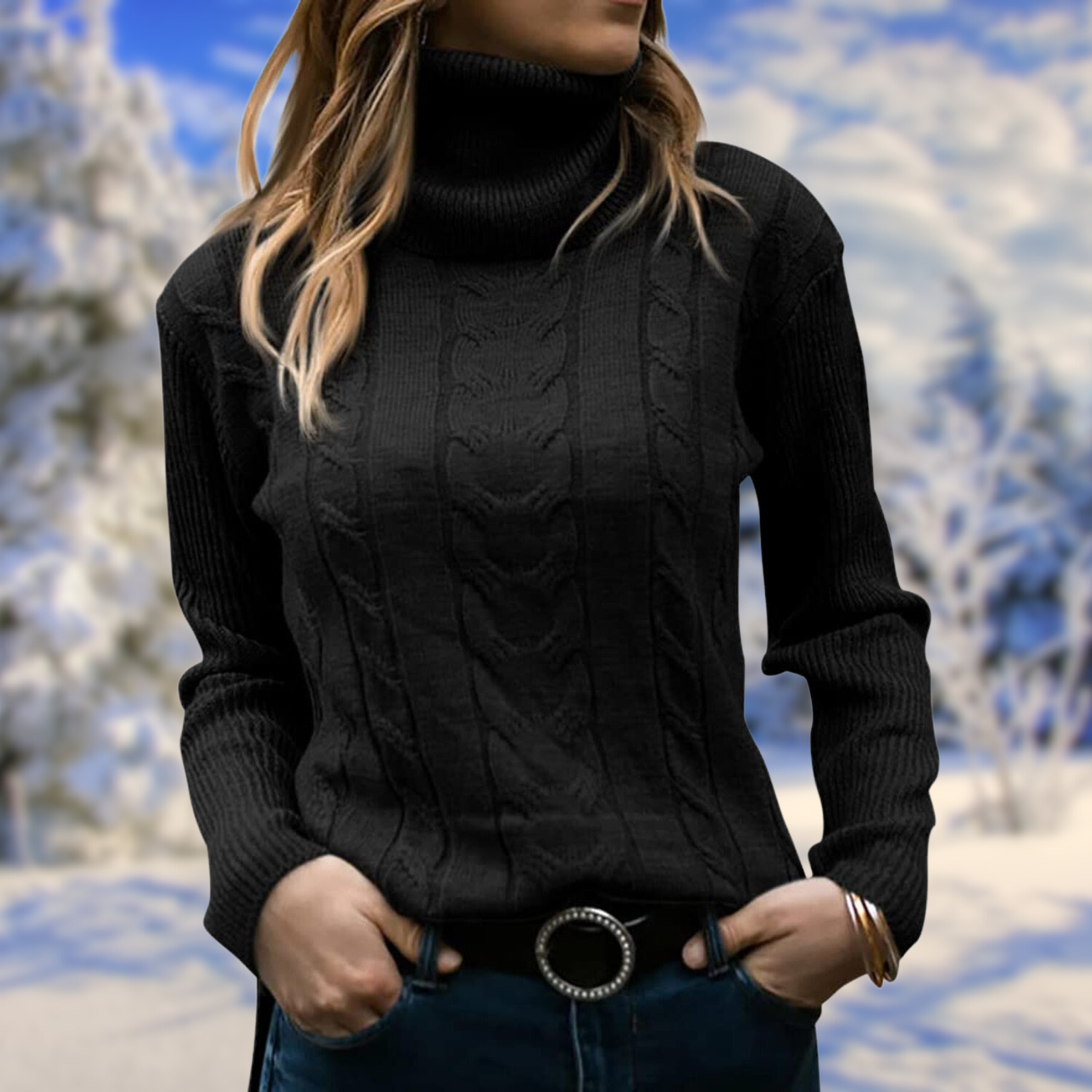 Women’s Turtleneck Knit Jumper – Soft Warm Fitted Pullover Elegant Comfortable Sweater