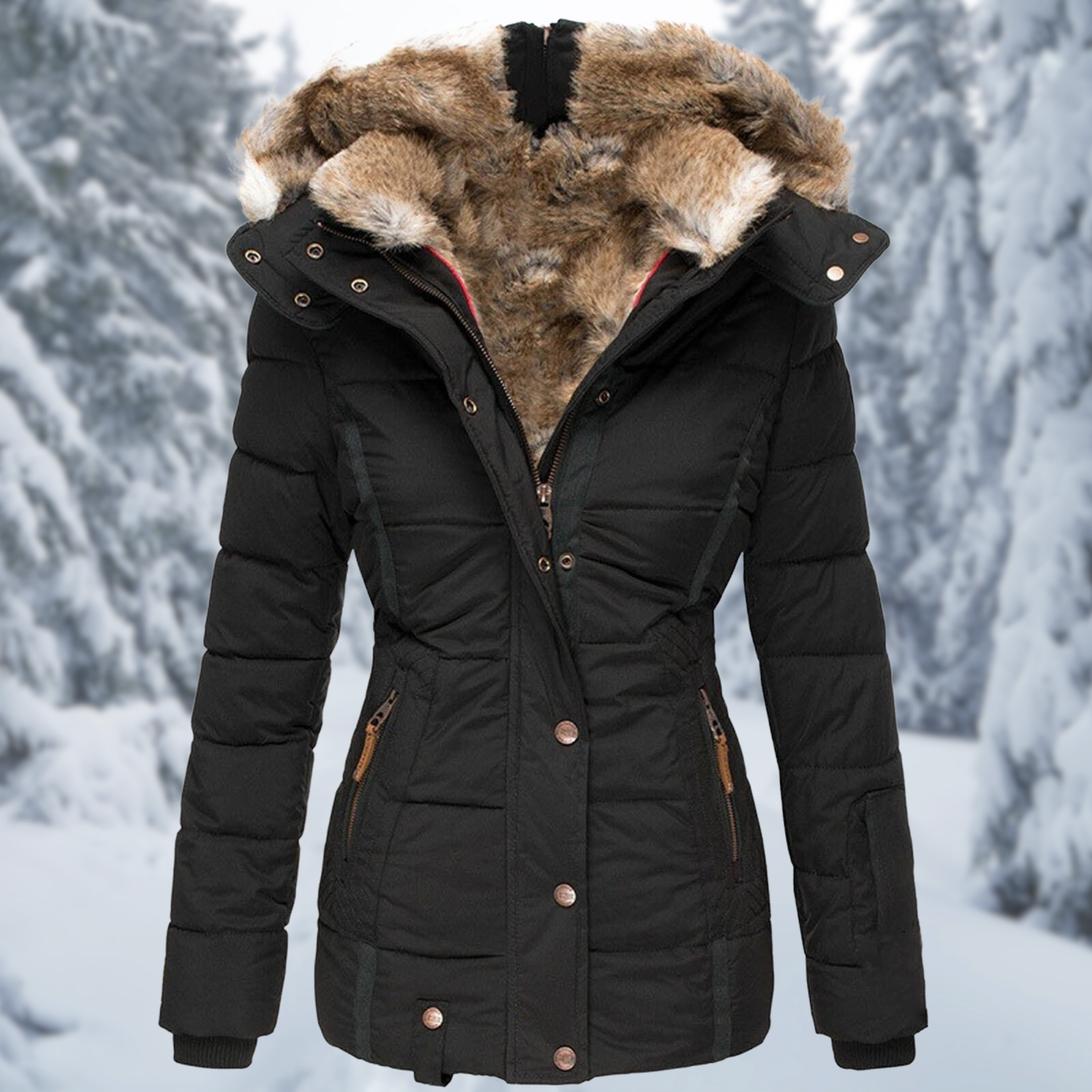 Winterjacke für Damen mit Kapuze und Kunstpelzfutter – Warme, taillierte Schicht für den täglichen Einsatz bei kaltem Wetter