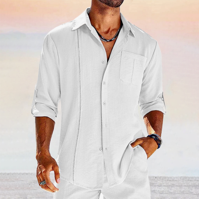 Men’s Long Sleeve Casual Shirt With Decorative Stitching Detail