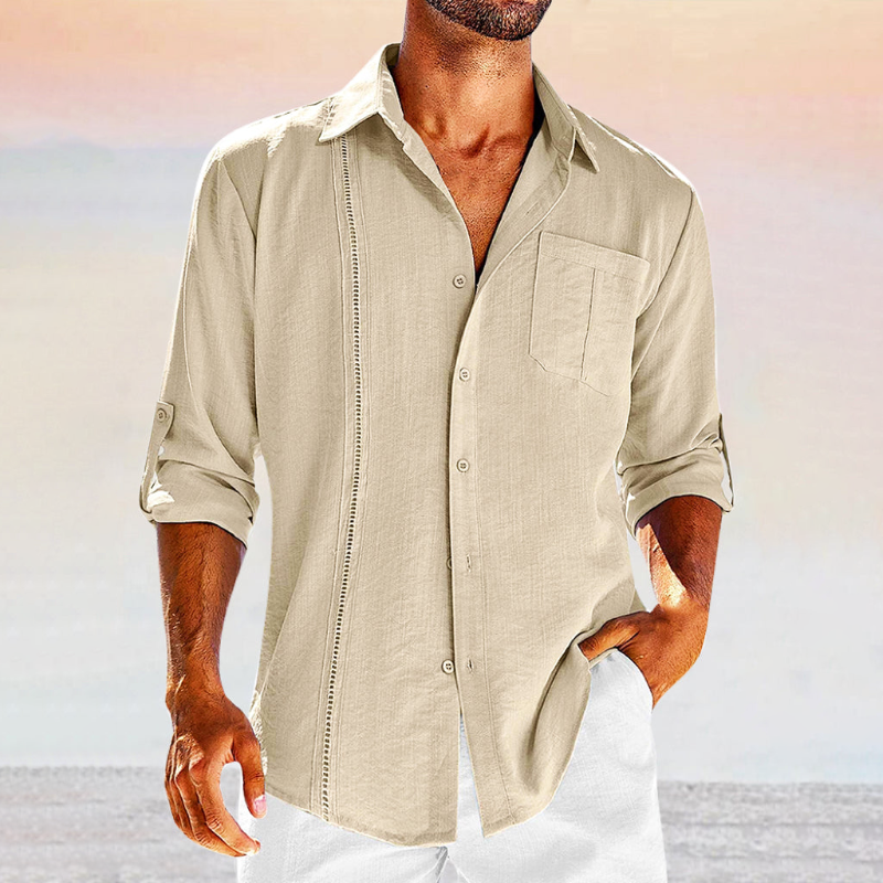 Men’s Long Sleeve Casual Shirt With Decorative Stitching Detail