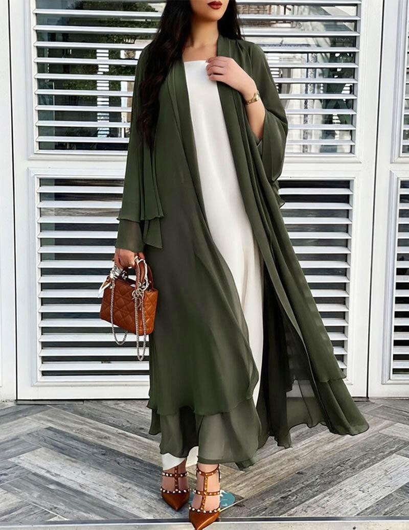 Cardigan lungo aperto da donna in chiffon trasparente