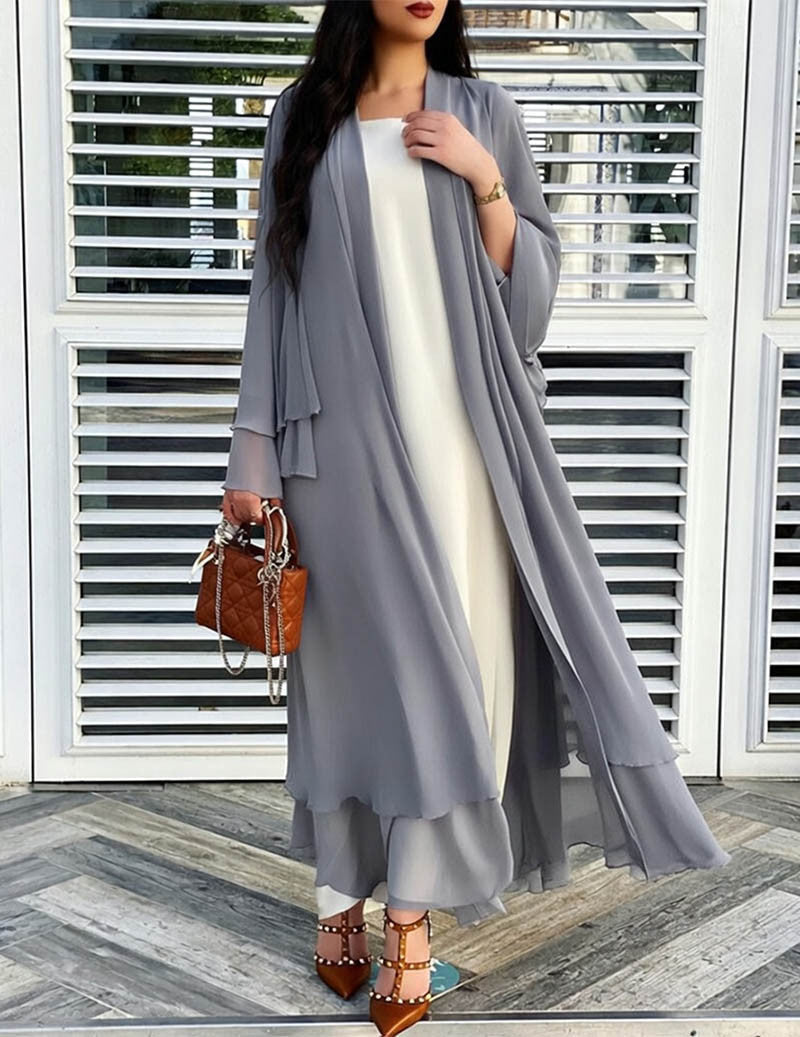 Cardigan lungo aperto da donna in chiffon trasparente