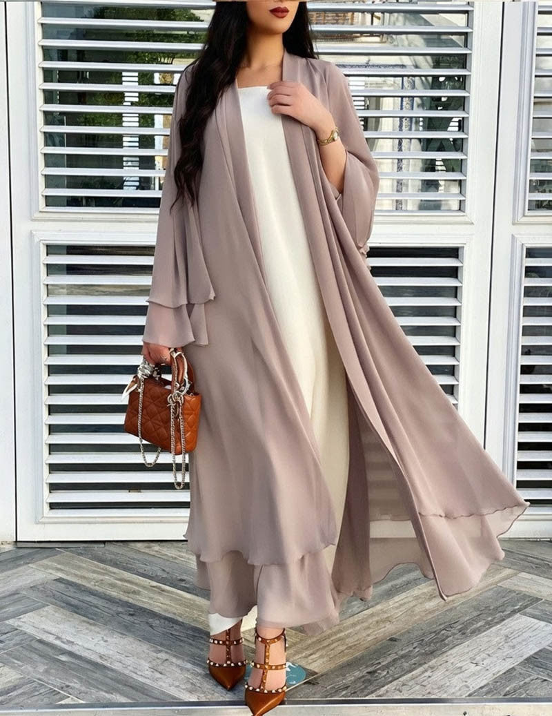 Cardigan lungo aperto da donna in chiffon trasparente