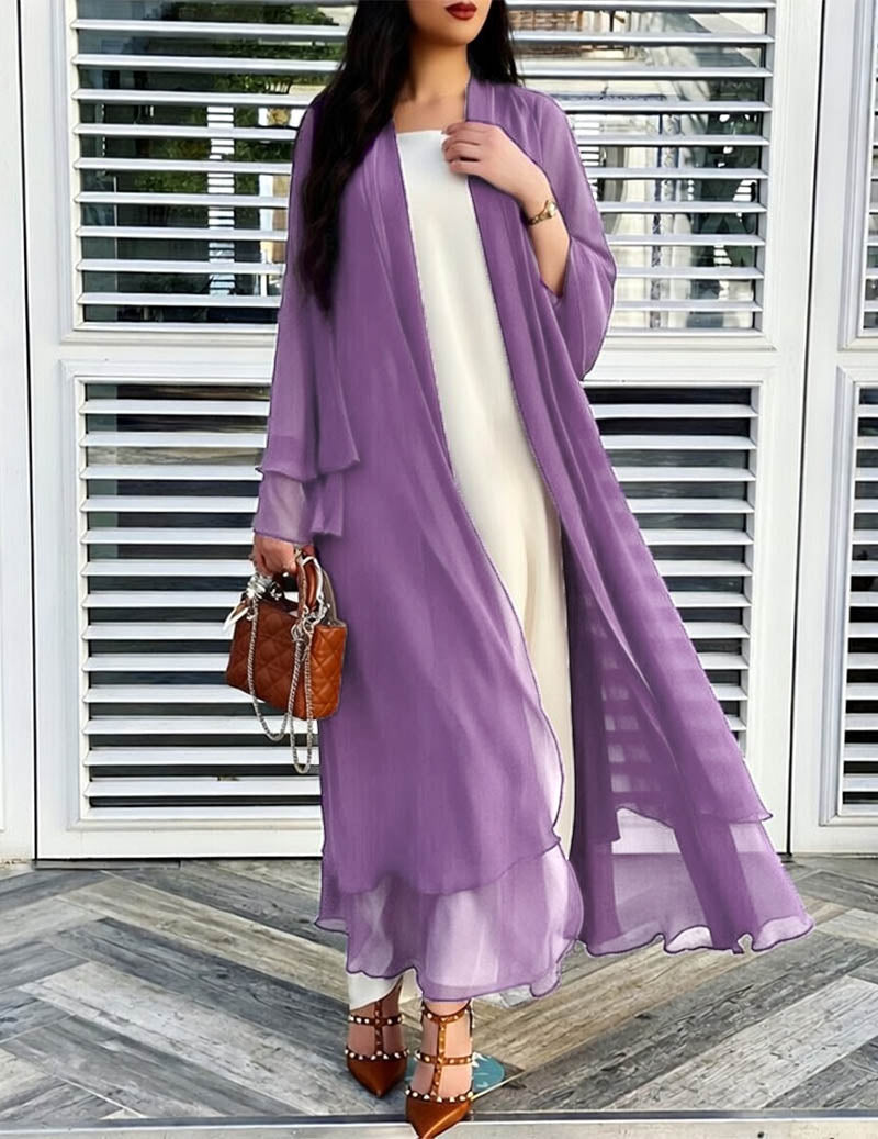 Cardigan lungo aperto da donna in chiffon trasparente