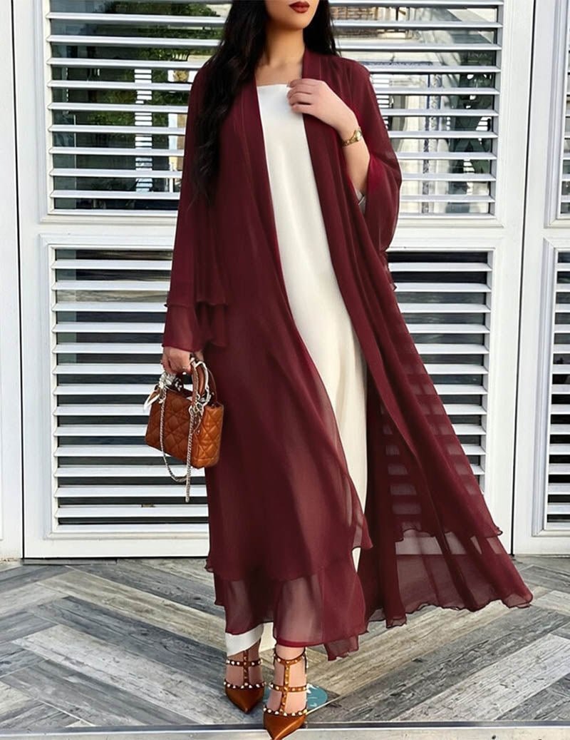Cardigan lungo aperto da donna in chiffon trasparente