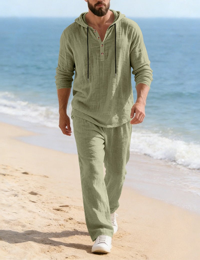 Ensemble détente pour homme avec sweat à capuche, haut Henley et pantalon décontracté