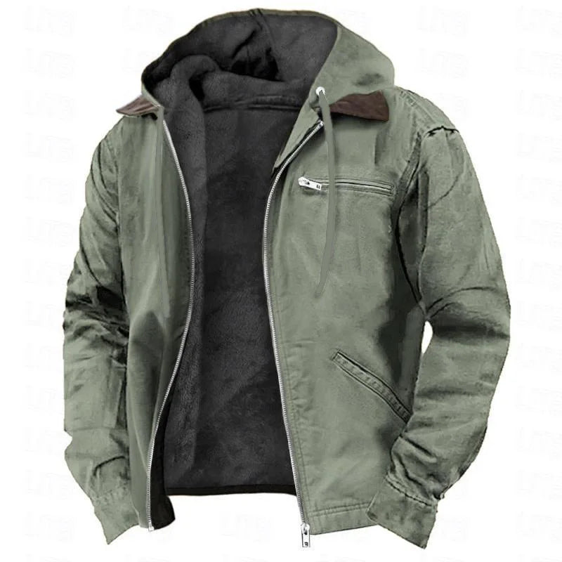 Giacca con cappuccio da uomo foderata in pile – Cappotto invernale con cerniera e design funzionale con più tasche