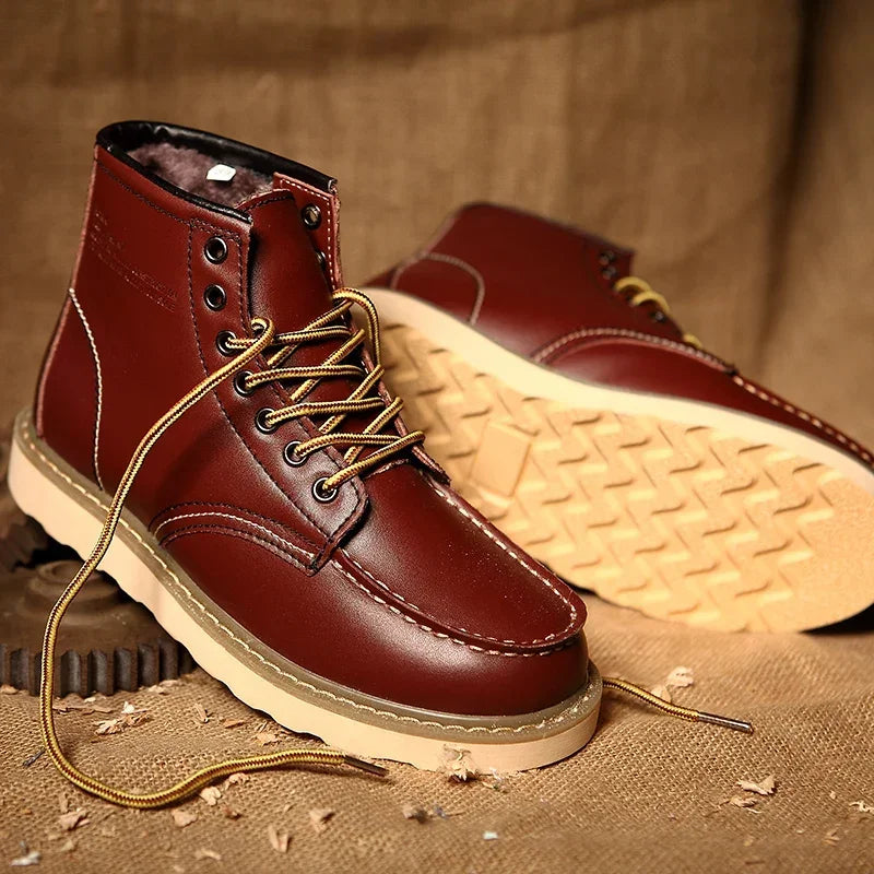 Men’s Fur-Lined Leather Snow Boots – Water-Resistant Lace-Up Winter Ankle Boots with Anti-Slip Sole