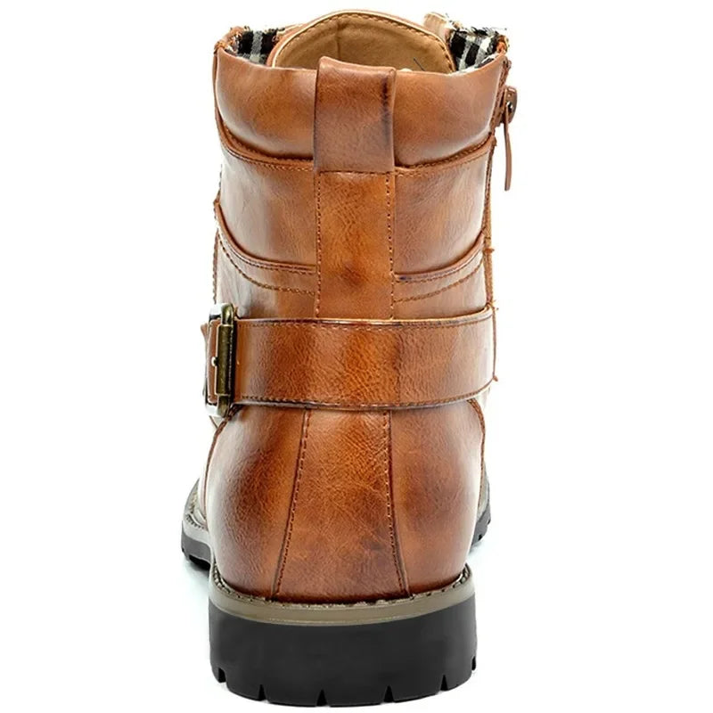 Men’s Rugged Leather Boots with Buckle and Laces | Durable, Stylish Outdoor Footwear