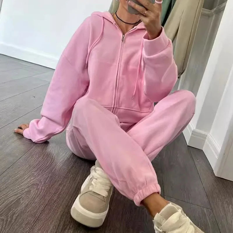 Trening de damă lejer, cu hanorac cu fermoar și glugă - bluză sport moale și pantaloni jogger pentru confort casual de zi cu zi și ținute de casă pentru toamnă și iarnă