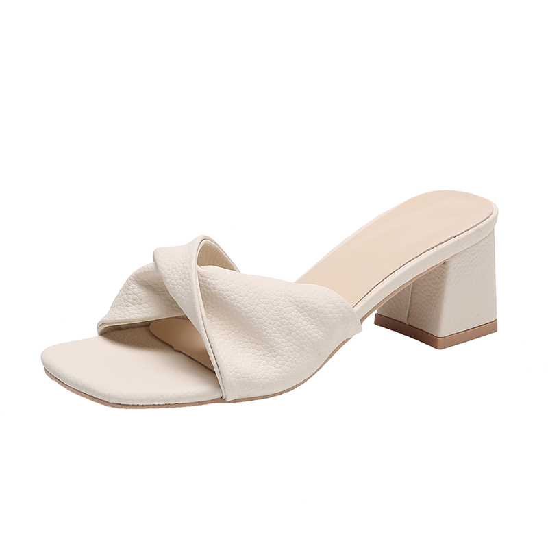 Women’s Block Heel Mule Sandals Twisted Strap Open Toe Elegant Slip On Heels