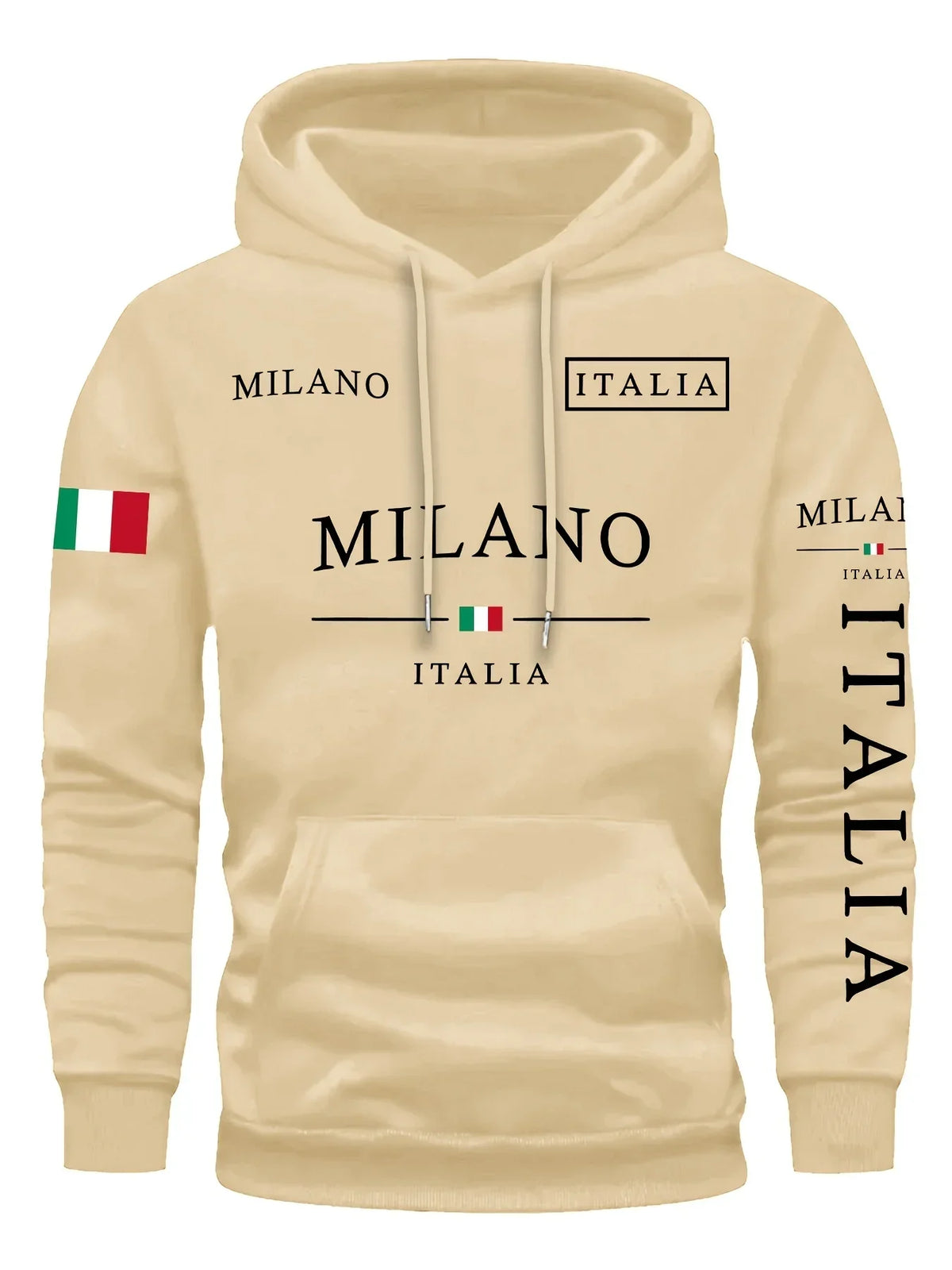 Unisex φούτερ με κουκούλα και γραφικό Milano Italia - άνετη μπλούζα τύπου pullover με ρυθμιζόμενη κουκούλα με κορδόνι και μπροστινή τσέπη καγκουρό