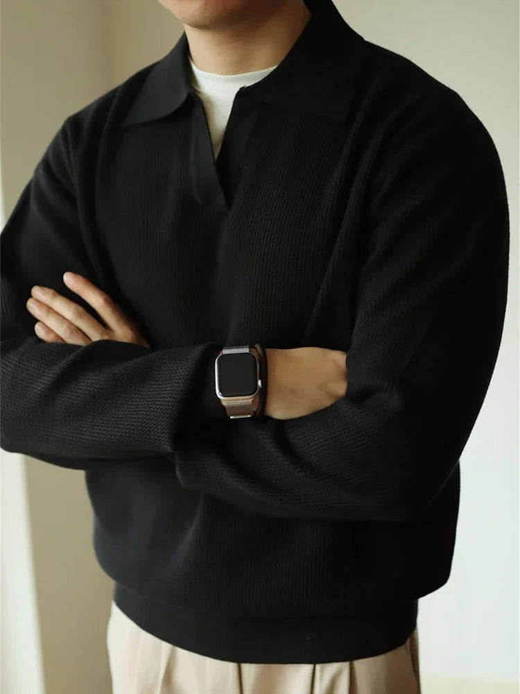 Men’s Polo Knit Sweater – Elegant Breathable Comfortable Smart Casual Long Sleeve Pullover