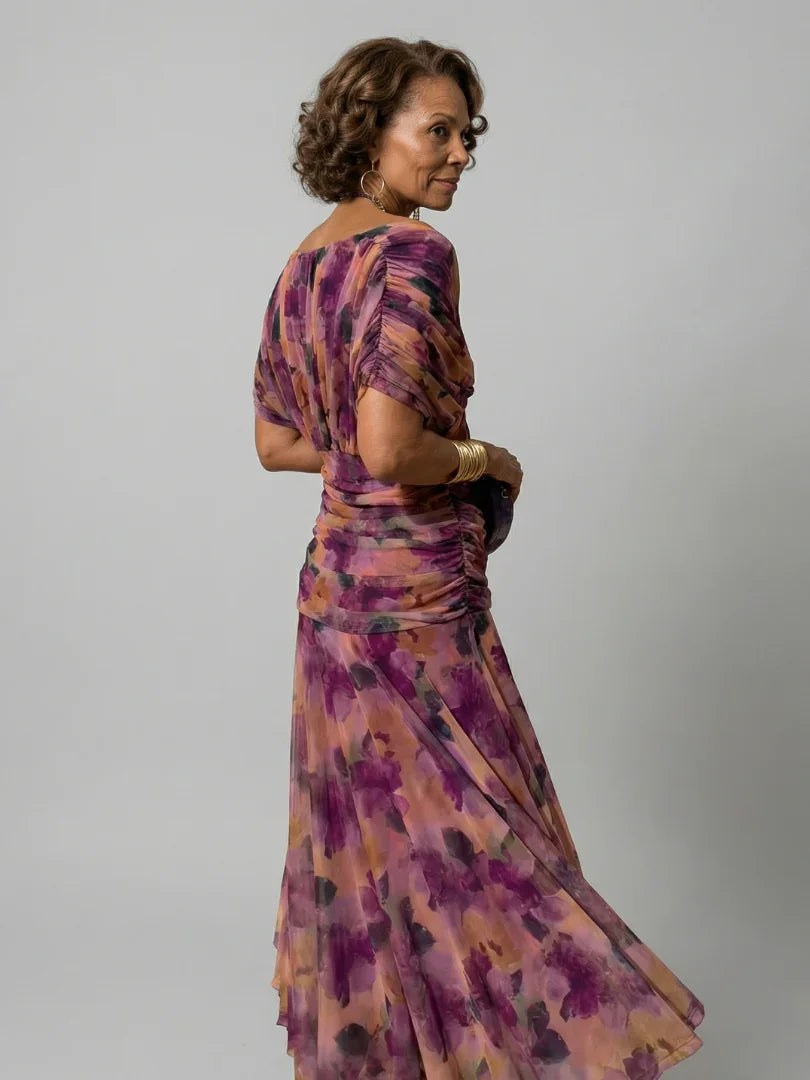 Women’s Printed Off-Shoulder Dress with Ruched Waist