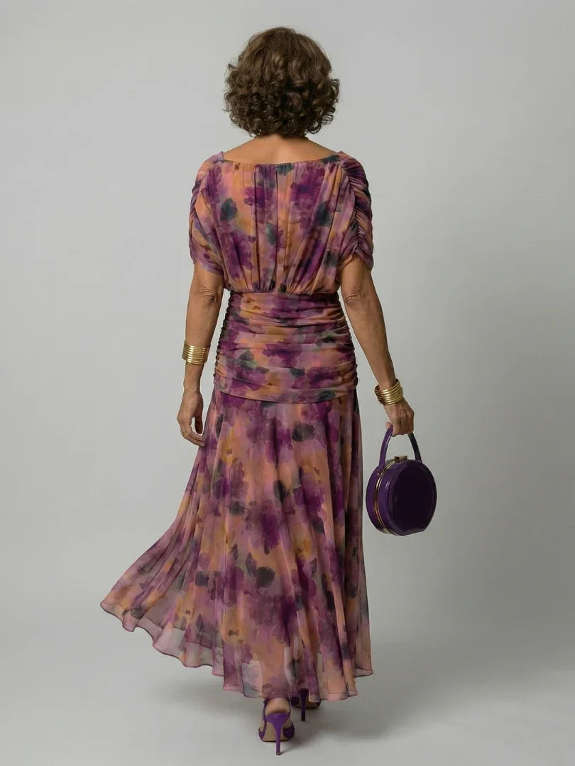 Women’s Printed Off-Shoulder Dress with Ruched Waist