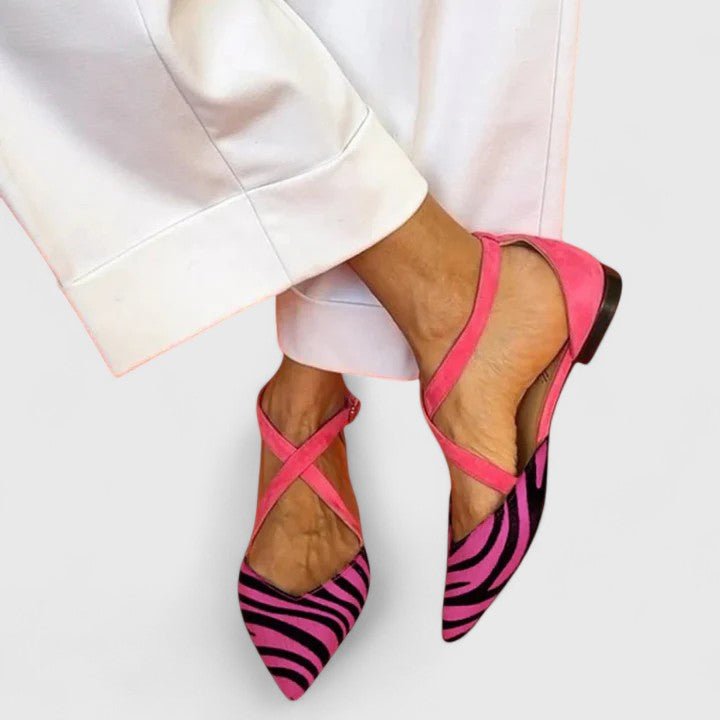 Women’s Pointed-Toe D’Orsay Flats – Cross-Strap Printed Shoes for Spring and Summer