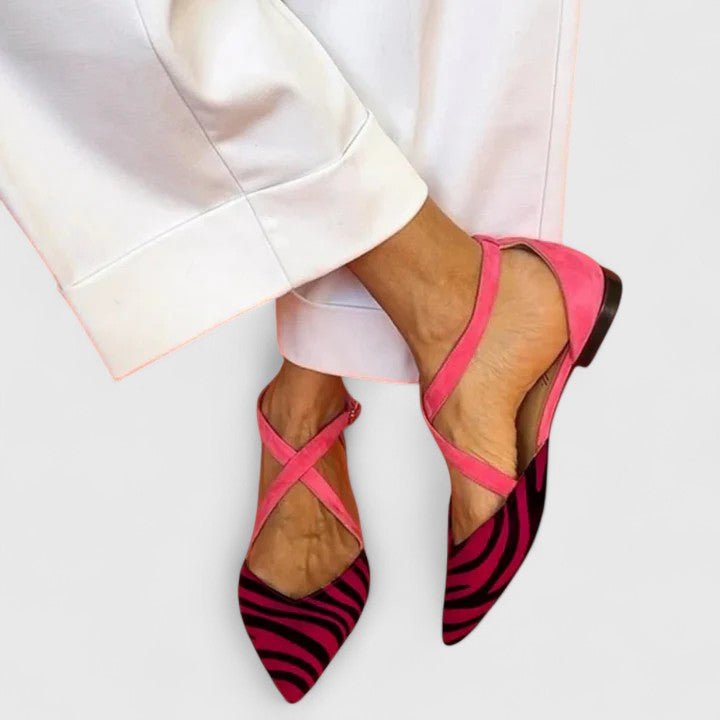 Women’s Pointed-Toe D’Orsay Flats – Cross-Strap Printed Shoes for Spring and Summer