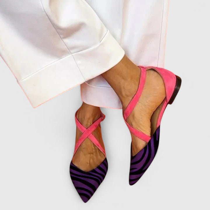 Women’s Pointed-Toe D’Orsay Flats – Cross-Strap Printed Shoes for Spring and Summer