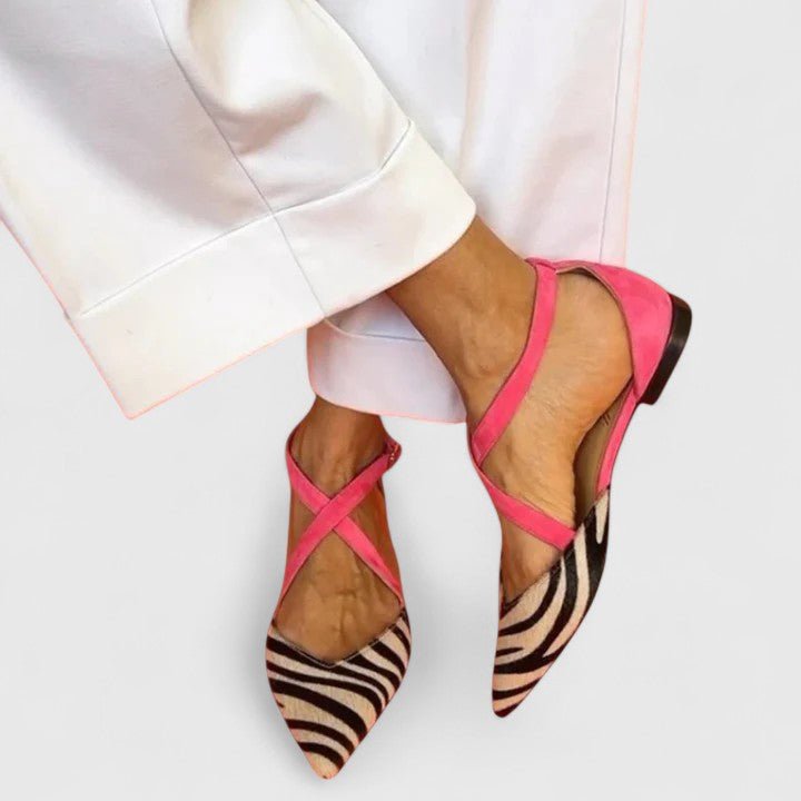 Women’s Pointed-Toe D’Orsay Flats – Cross-Strap Printed Shoes for Spring and Summer