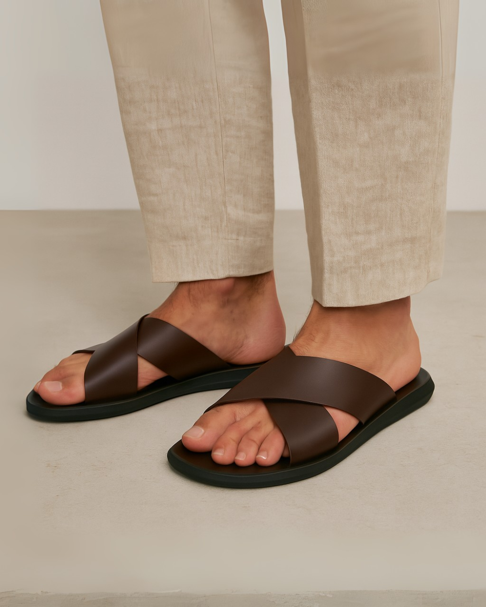 Men’s Minimal Cross-Strap Sandals – Flexible Slip-On Slides for Spring and Summer