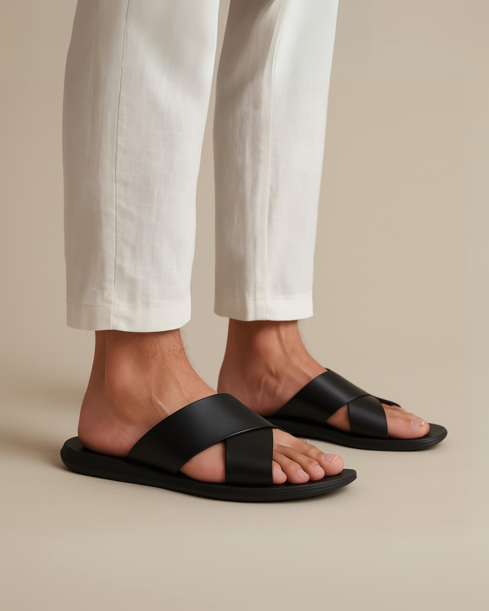 Men’s Minimal Cross-Strap Sandals – Flexible Slip-On Slides for Spring and Summer