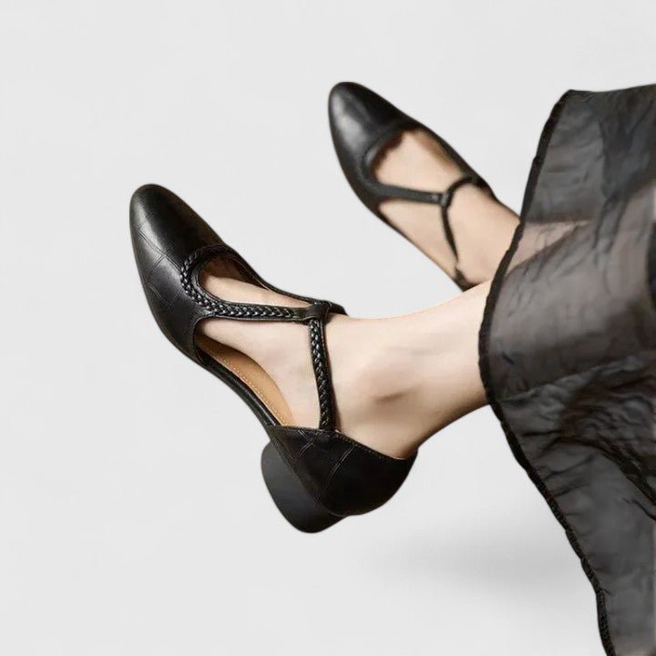 Zapatos de tacón bajo con tira trenzada y barra en T de estilo vintage para mujer, ideales para un look elegante e informal