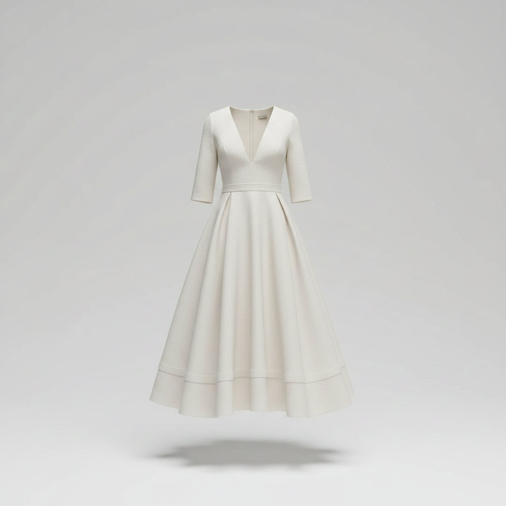 Abito midi da donna con scollo a V e taglio svasato: elegante stile estivo per le occasioni speciali