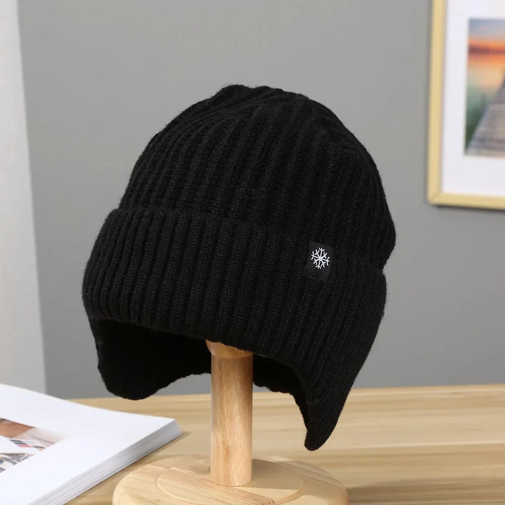 Unisex žebrovaná zimní čepice - pletená čepice s hebkou podšívkou a prodlouženým zakrytím uší