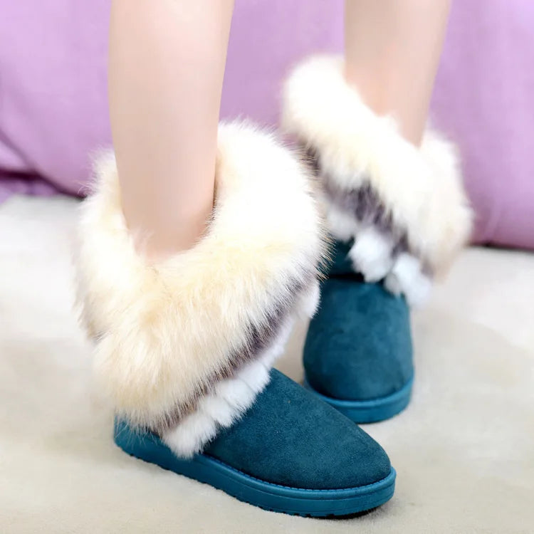 Botas de invierno para mujer con forro de piel sintética - botas de nieve sin cordones con aspecto de ante para el uso diario en climas fríos