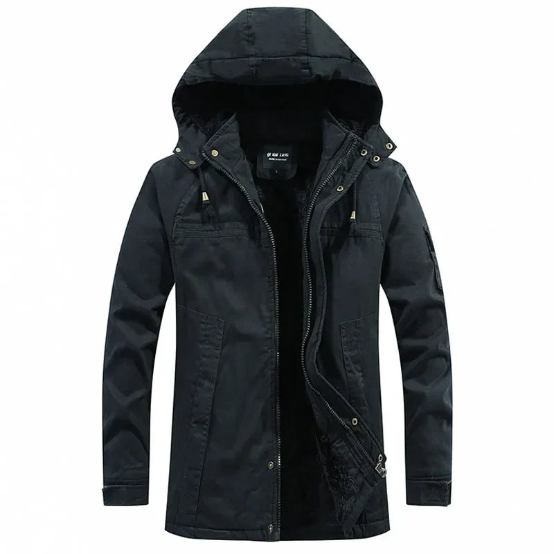 Men’s Fleece-Lined Hooded Winter Parka – Windproof Utility Jacket for Everyday Cold-Weather Wear