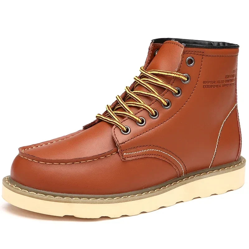Men’s Fur-Lined Leather Snow Boots – Water-Resistant Lace-Up Winter Ankle Boots with Anti-Slip Sole