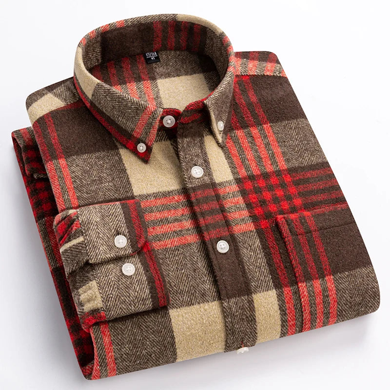 Men’s Button-Down Plaid Flannel Long Sleeve Casual Shirt