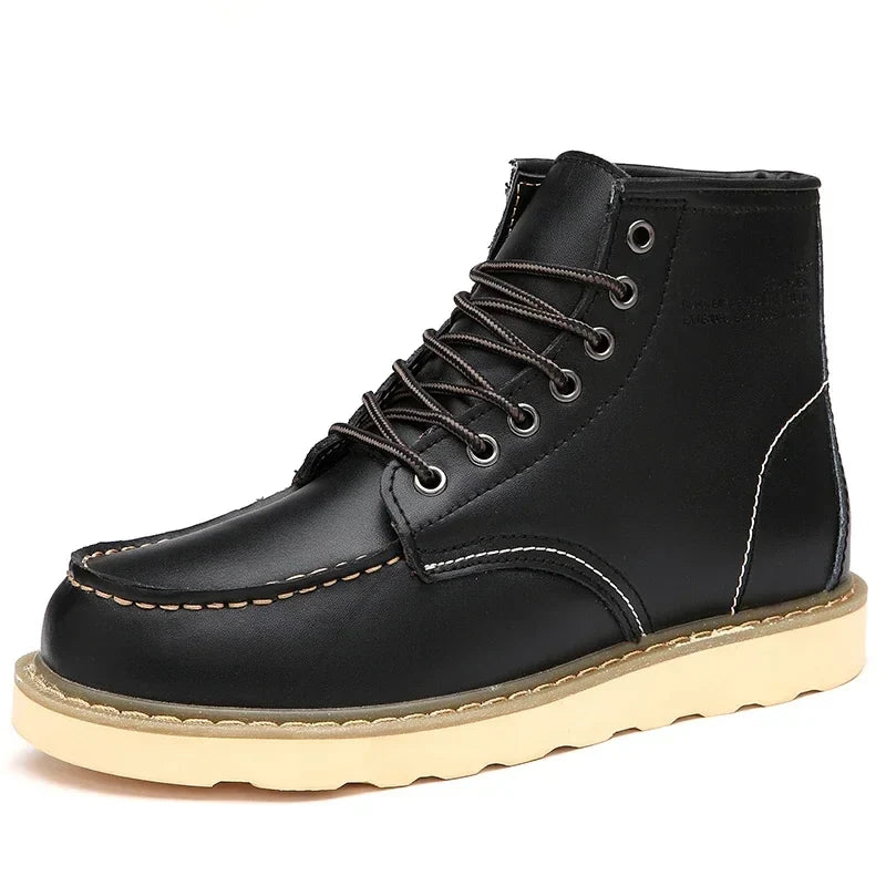 Men’s Fur-Lined Leather Snow Boots – Water-Resistant Lace-Up Winter Ankle Boots with Anti-Slip Sole