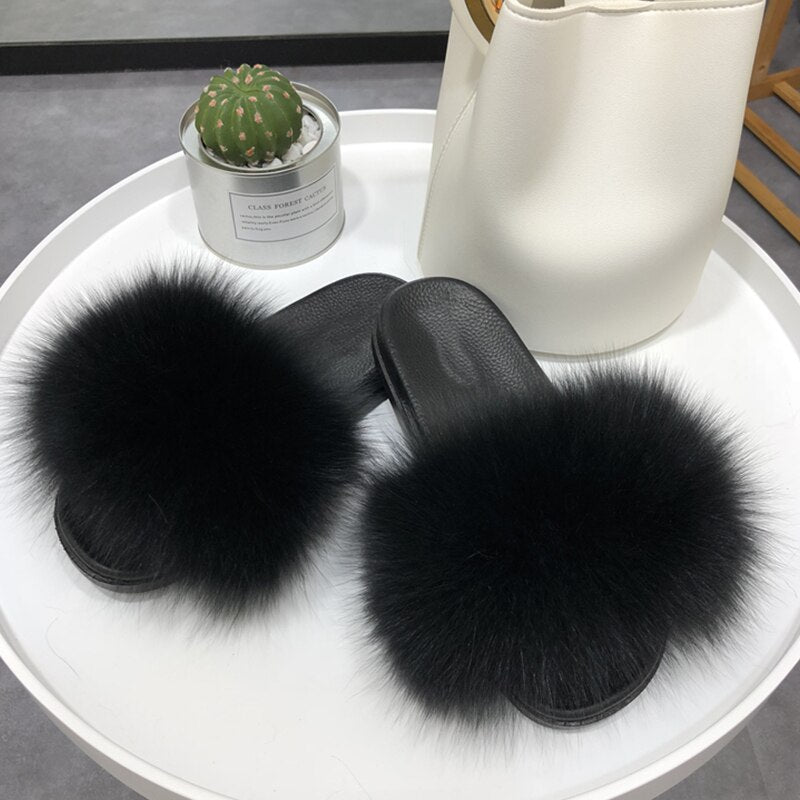 Zuecos mullidos de piel sintética para mujer - Sandalias de casa sin talón y puntera abierta con tira afelpada para estar cómoda en casa y llevar un estilo casual