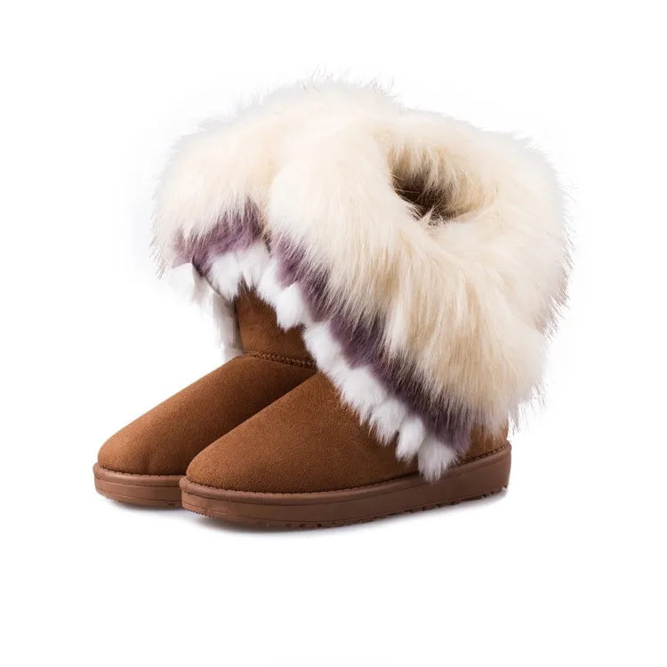 Botas de invierno para mujer con forro de piel sintética - botas de nieve sin cordones con aspecto de ante para el uso diario en climas fríos