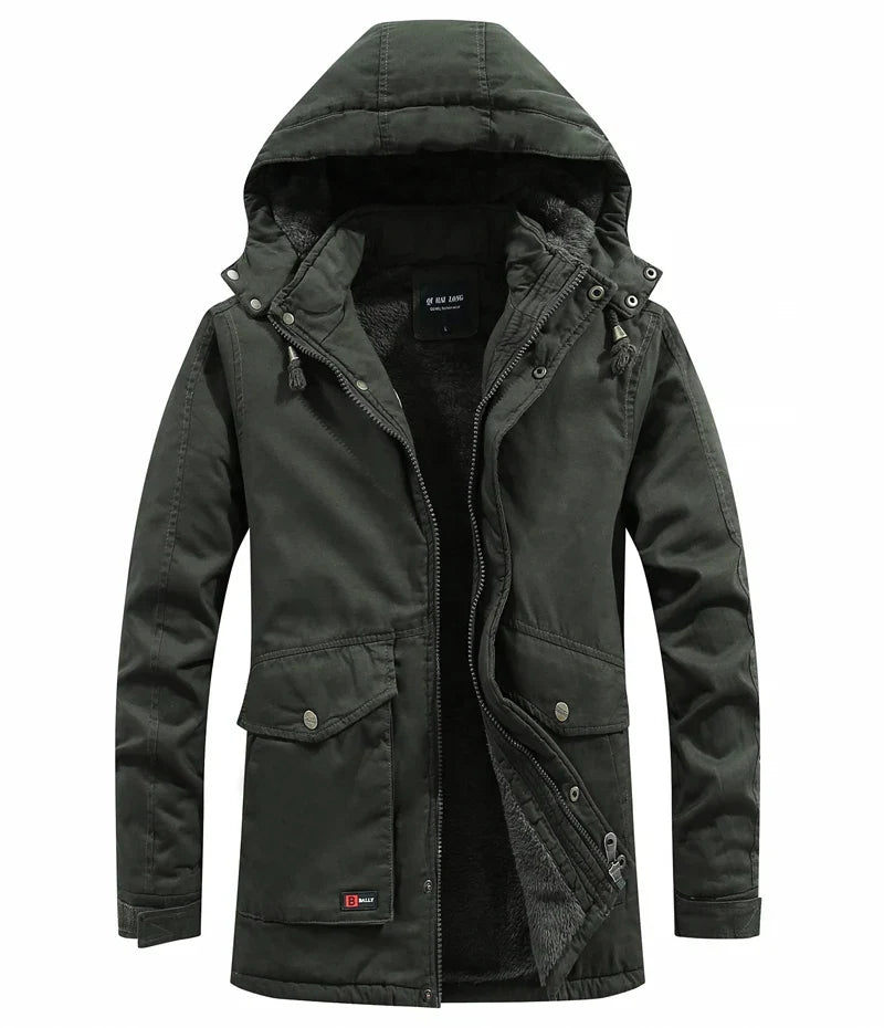 Men’s Fleece-Lined Hooded Winter Parka – Windproof Utility Jacket for Everyday Cold-Weather Wear