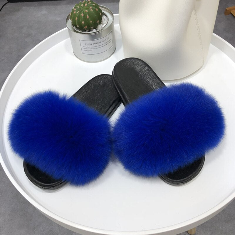 Zuecos mullidos de piel sintética para mujer - Sandalias de casa sin talón y puntera abierta con tira afelpada para estar cómoda en casa y llevar un estilo casual