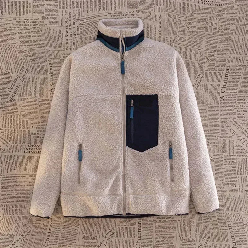 Unisex sherpa-fleecejakke – afslappet lag med lynlås og praktisk brystlomme