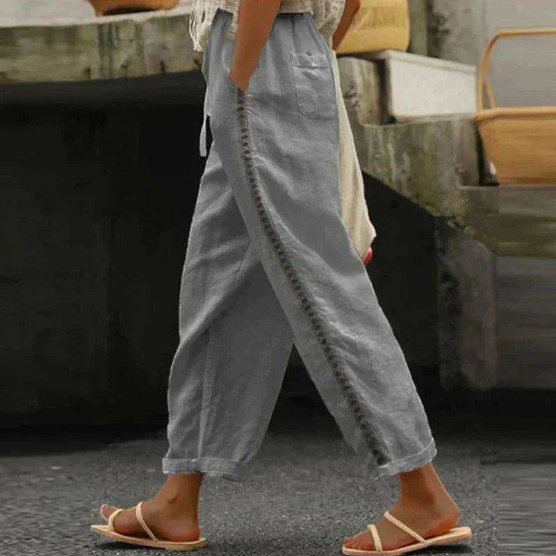 Pantaloni estivi a gamba larga da donna con dettaglio laterale