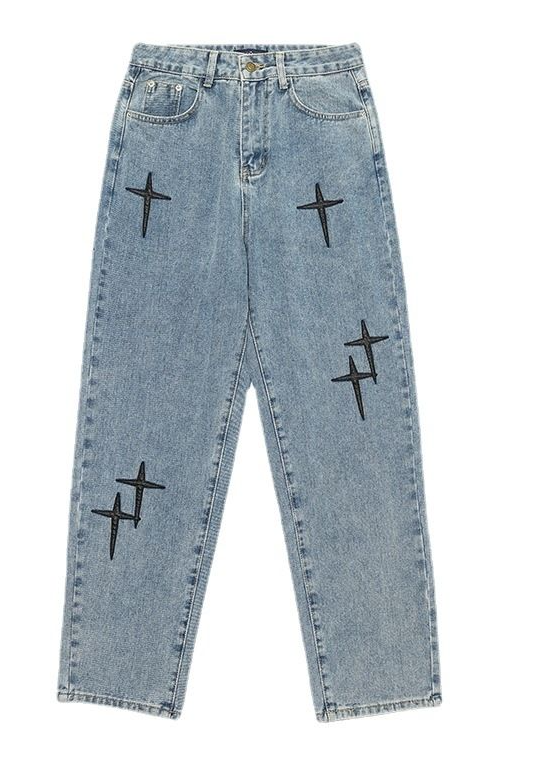 Men’s Graphic Baggy Wide-Leg Jeans – Relaxed Streetwear Denim for Everyday Wear
