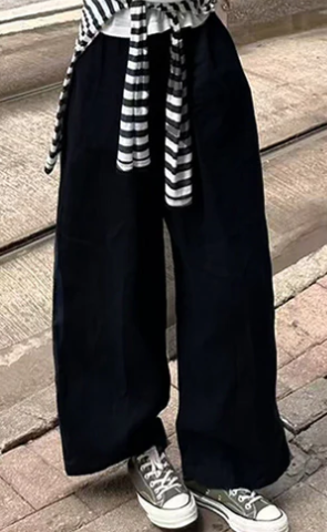 Pantalones casuales relajados de lino para mujer con pierna ancha y cordón
