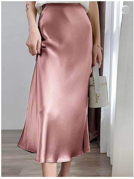 Gonna midi in raso a vita alta da donna con orlo svasato - Stile elegante dal giorno alla sera