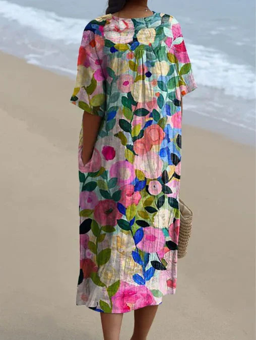 Vestido de verano floral para mujer, ligero, transpirable, fluido, cómodo, para uso diario y vacaciones